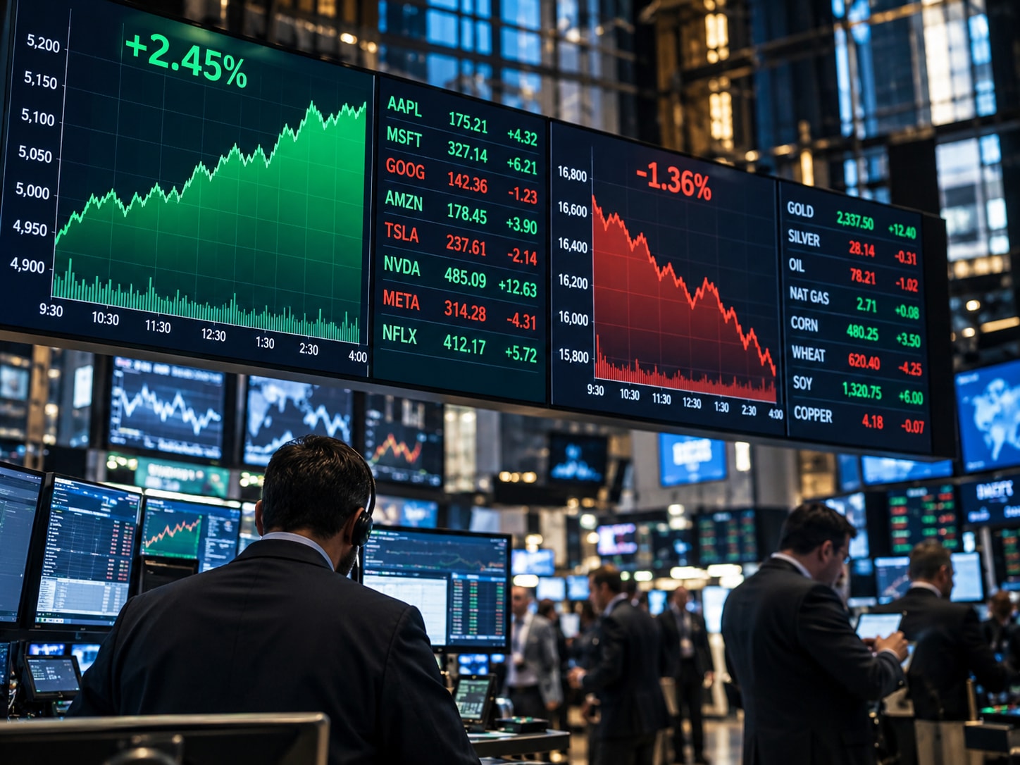 Traders and financial market displays